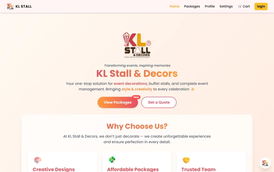 KL Stall App homepage screenshot